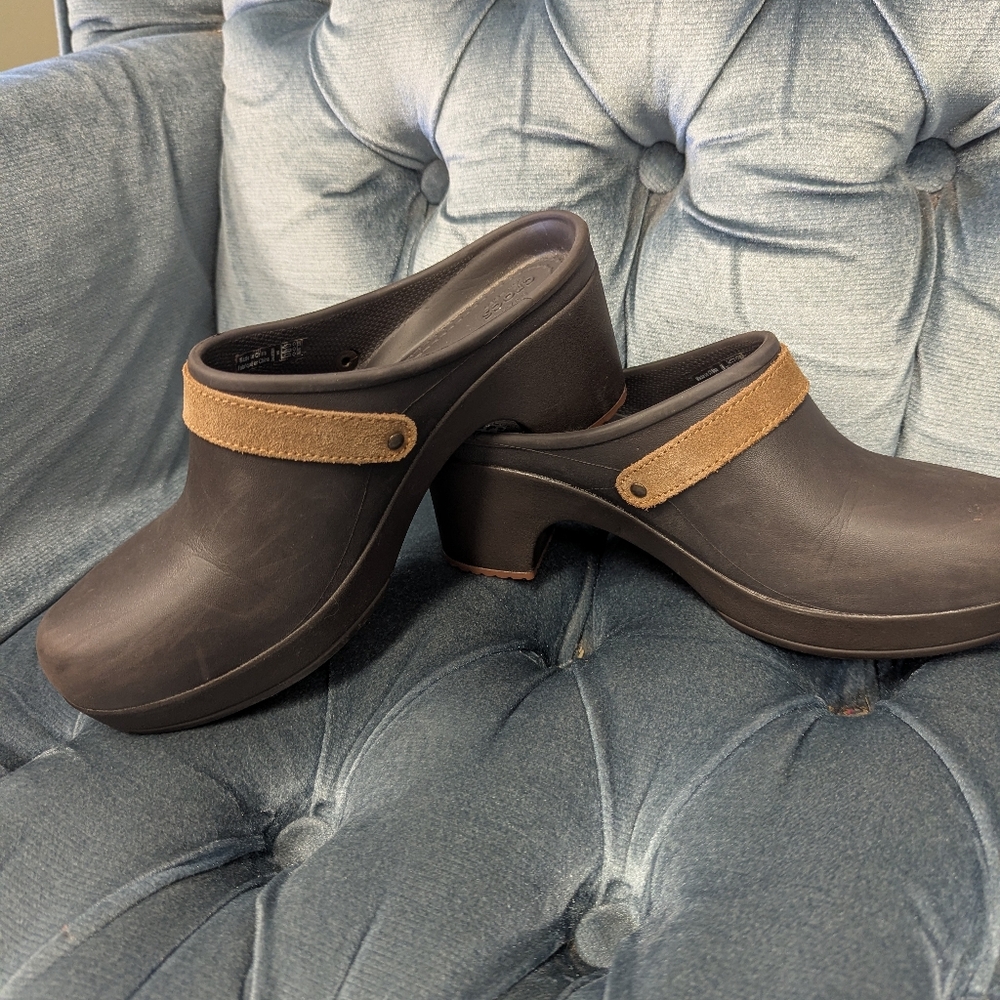 Crocs  Dark Brown Clog Mules with Tan Strap